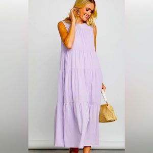 Women’s Mod Ref size small tiered maxi dress in lavender. NWOT